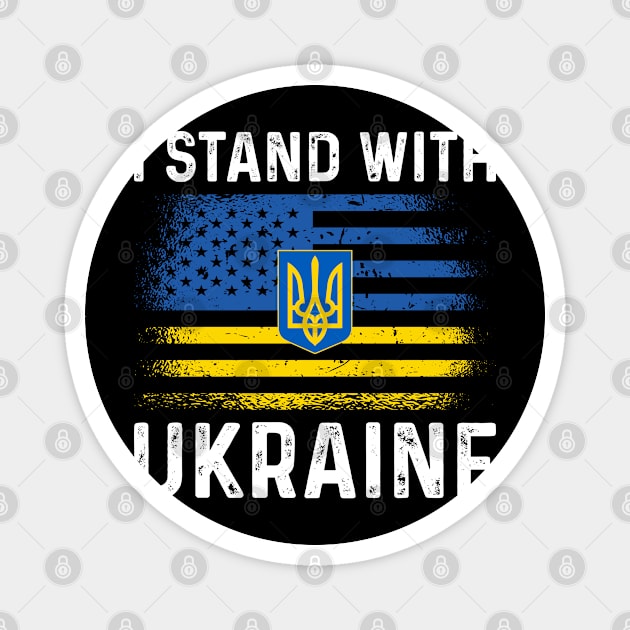 I Stand With Ukraine USA and Ukraine Flags Holding Hands Magnet by BramCrye